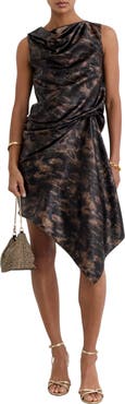 Reiss Cass Cowl Neck Asymmetrical Handkerchief Hem Dress