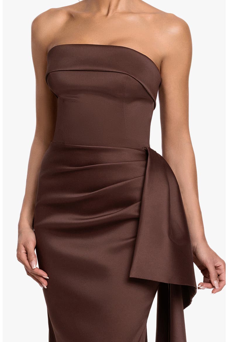 Ruffle Strapless Mikado Column Gown, Alternate, color, CHOCOLATE