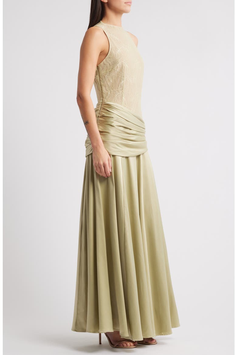 Dalia Mixed Media Gown, Alternate, color, PISTACHIO