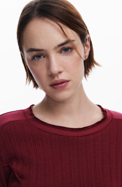 Desigual Charm Pointelle Stretch Cotton Top In Red