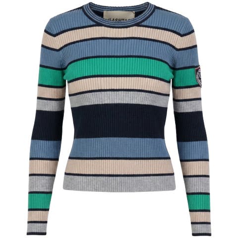 Multi Stripe Embroidered Sleeve Lightweight Knit Sweater