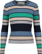 Hashtag Multi Stripe Embroidered Sleeve Lightweight Knit Sweater