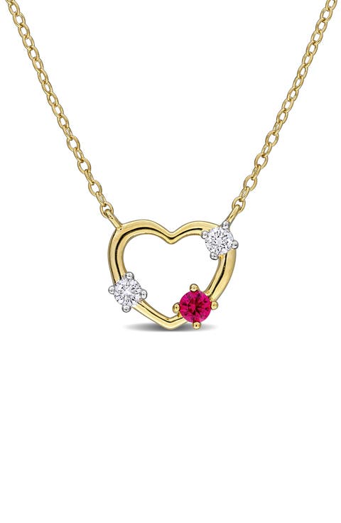 Lab Grown Ruby & Lab Grown Diamond Heart Pendant Necklace - 0.14ct.
