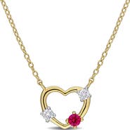 Created Forever Lab Grown Ruby & Lab Grown Diamond Heart Pendant Necklace - 0.14ct.
