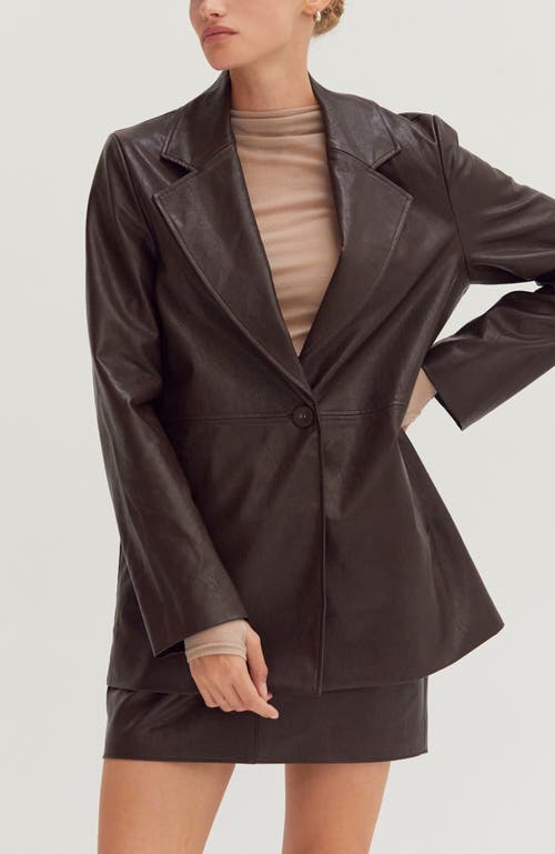 Crescent Faux Leather Oversized Blazer In Brown