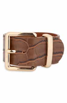 Croc Embossed Leather Cuff Bracelet