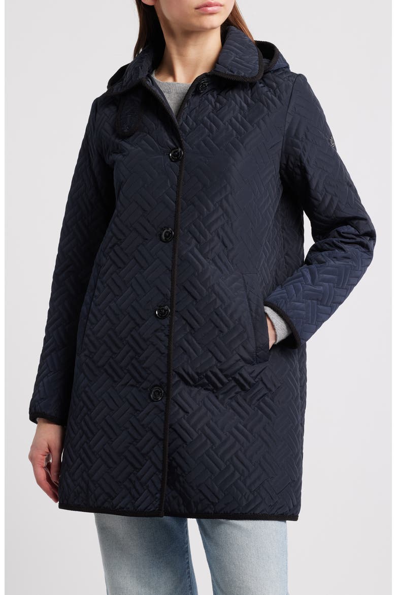 Hooded Basketweave Quilted Coat, Main, color, DARK NAVY