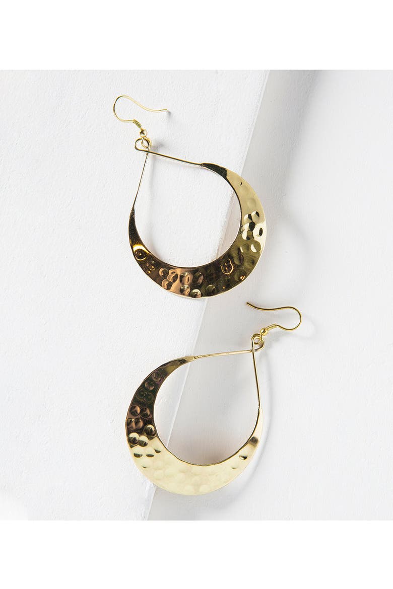 Lunar Crescent Hammered Hoop Earrings, Main, color, Gold