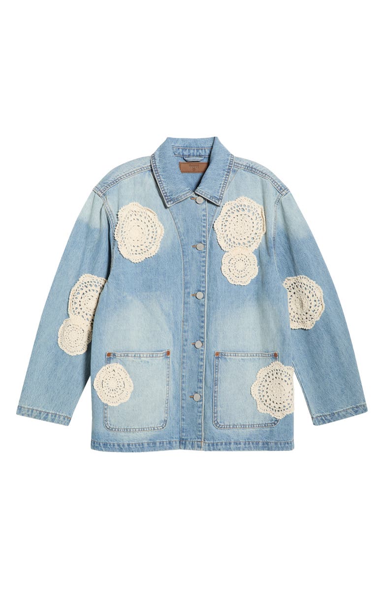 BLANKNYC Crochet Appliqué Denim Chore Jacket, Main, color, Surf Camp
