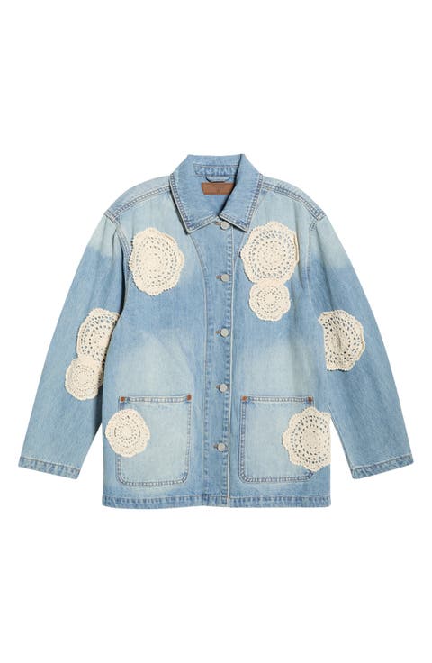 Crochet Appliqué Denim Chore Jacket