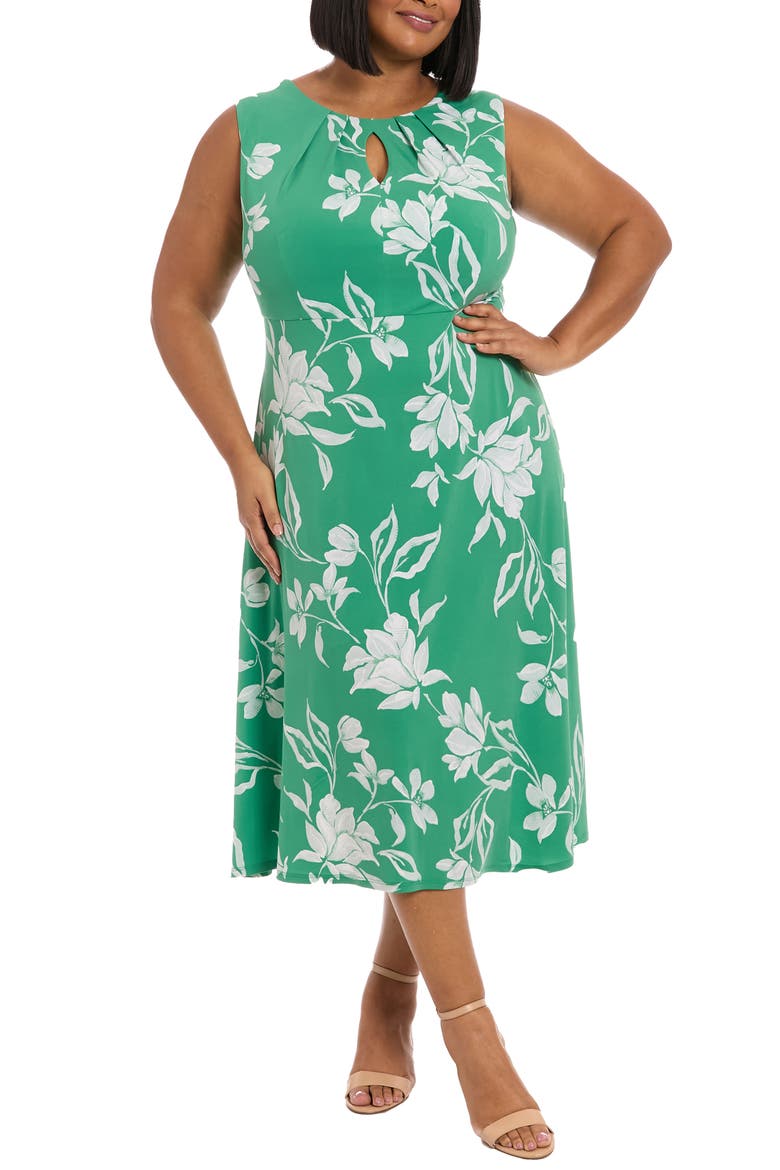 Keyhole Midi Dress, Main, color, K GREEN/ IVORY