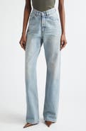 Saint Laurent Long V-Waist Denim Wide Leg Jeans