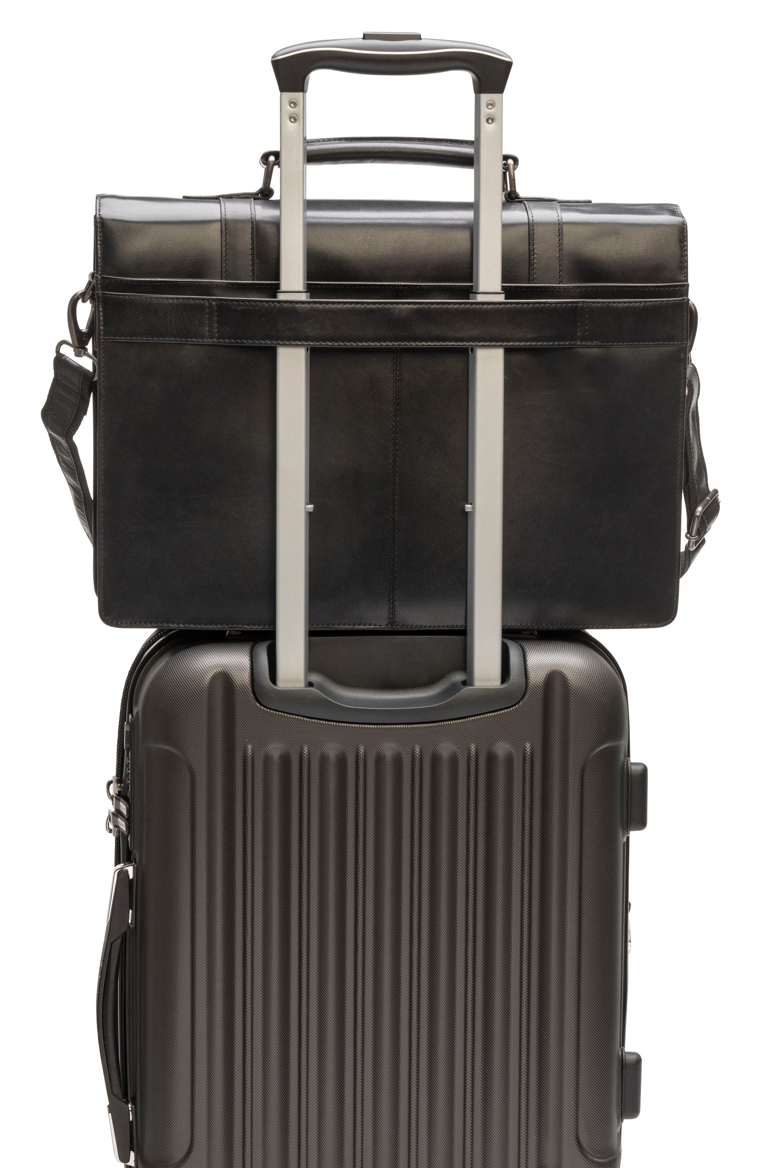 Mancini Double Compartment Flap Leather Briefcase, Alternate, color, Black