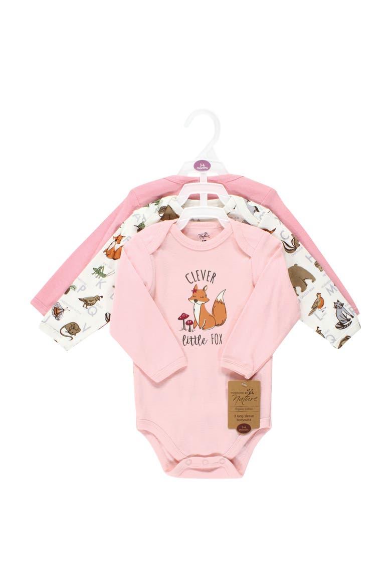 Organic Long-Sleeve Bodysuit 3Pk, Alternate, color, Girl Woodland Alphabet
