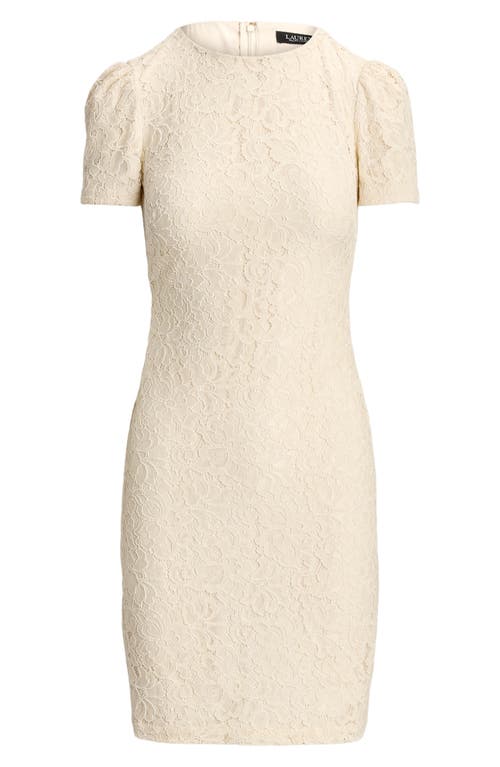 Ralph Lauren Floral Corded Lace Short Sleeve Cocktail Dress In White
