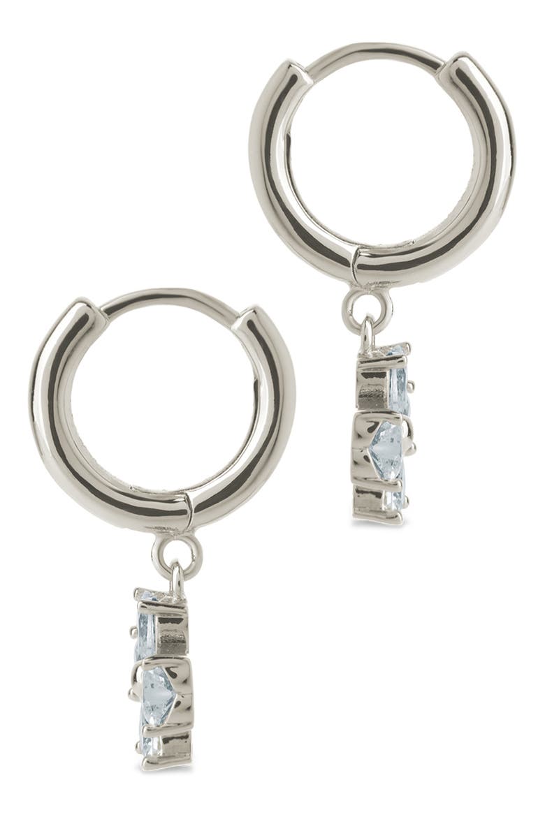 Bria Cubic Zirconia Dangle Huggie Hoop Earrings, Alternate, color, SILVER