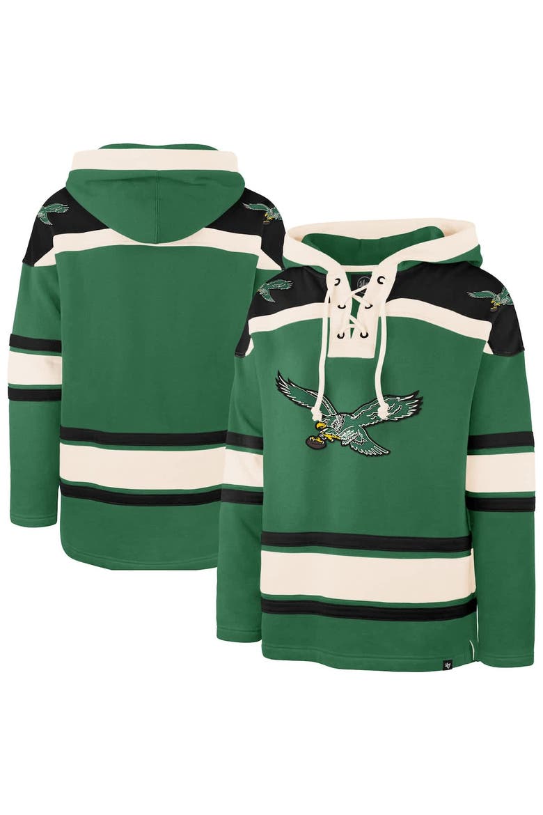 Men's '47  Kelly Green Philadelphia Eagles Throwback Superior Lacer Hoodie, Main, color, Kelly Green