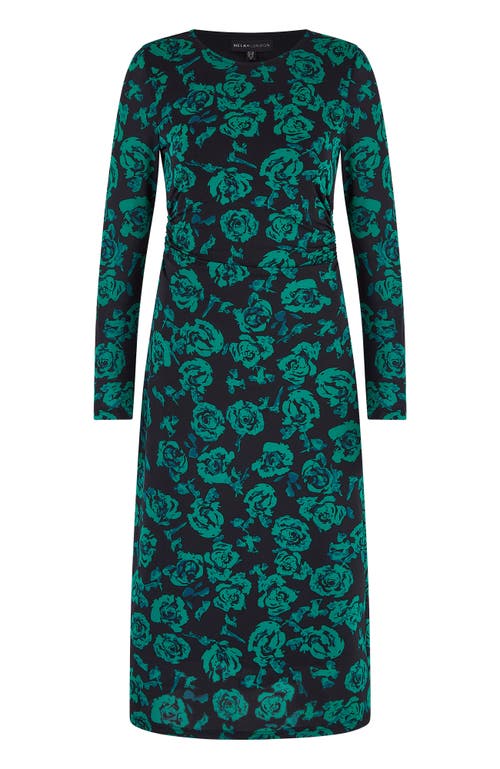 Yumi Floral Fitted Mesh Midi Dress In Green