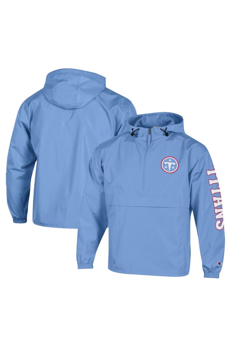Men's Champion Light Blue Tennessee Titans Packable Hooded Windbreaker Half-Zip Jacket, Main, color, Light Blue