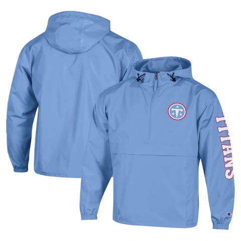 Men's Champion Light Blue Tennessee Titans Packable Hooded Windbreaker Half-Zip Jacket
