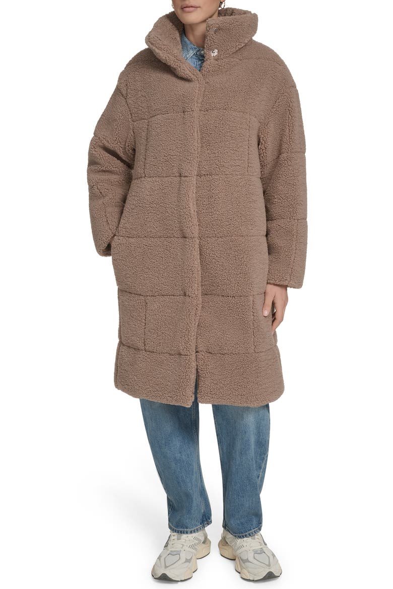 Quilted Fleece Long Teddy Coat, Main, color, TAUPE