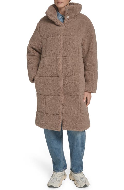 Quilted Fleece Long Teddy Coat