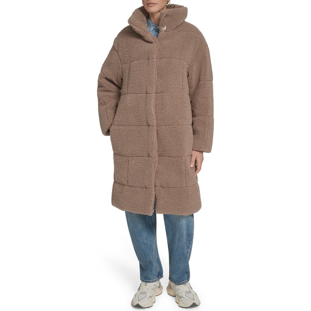 Levi's Quilted Fleece Long Teddy Coat In Brown