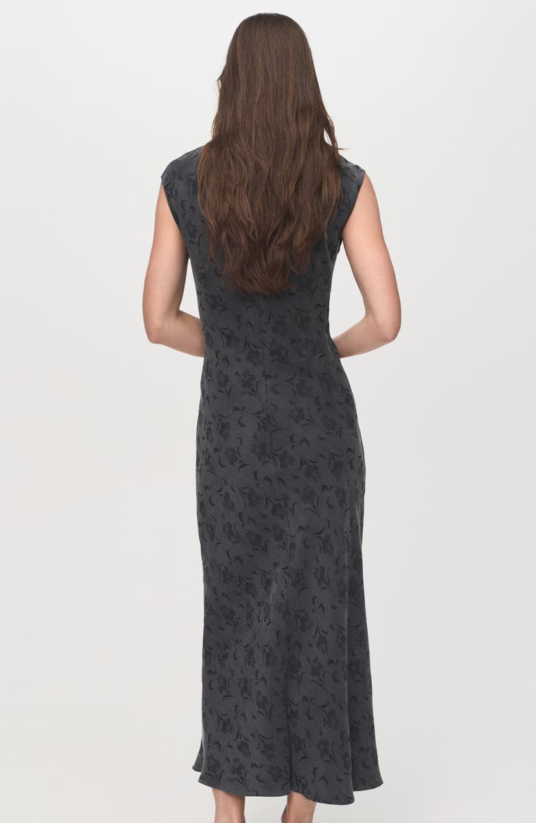 MANGO Satin Floral Jacquard Cap Sleeve Midi Dress, Alternate, color, Charcoal