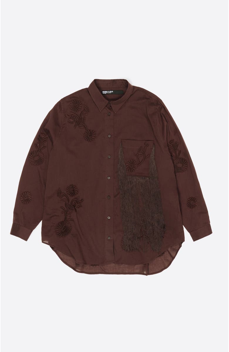 Bimba y Lola Embroidered Fringed Shirt, Alternate, color, Brown