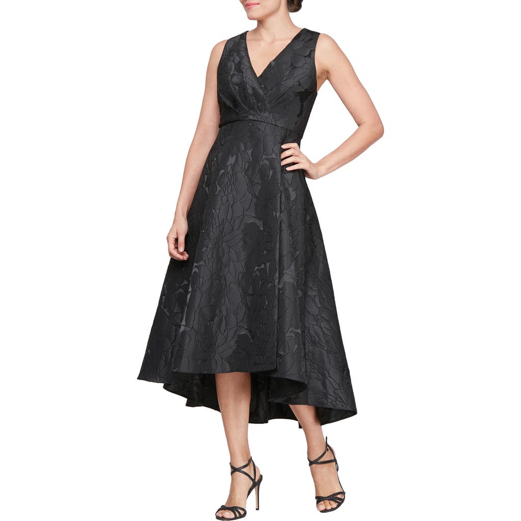 Sl Fashions Floral Sleeveless High-low Gown In Black