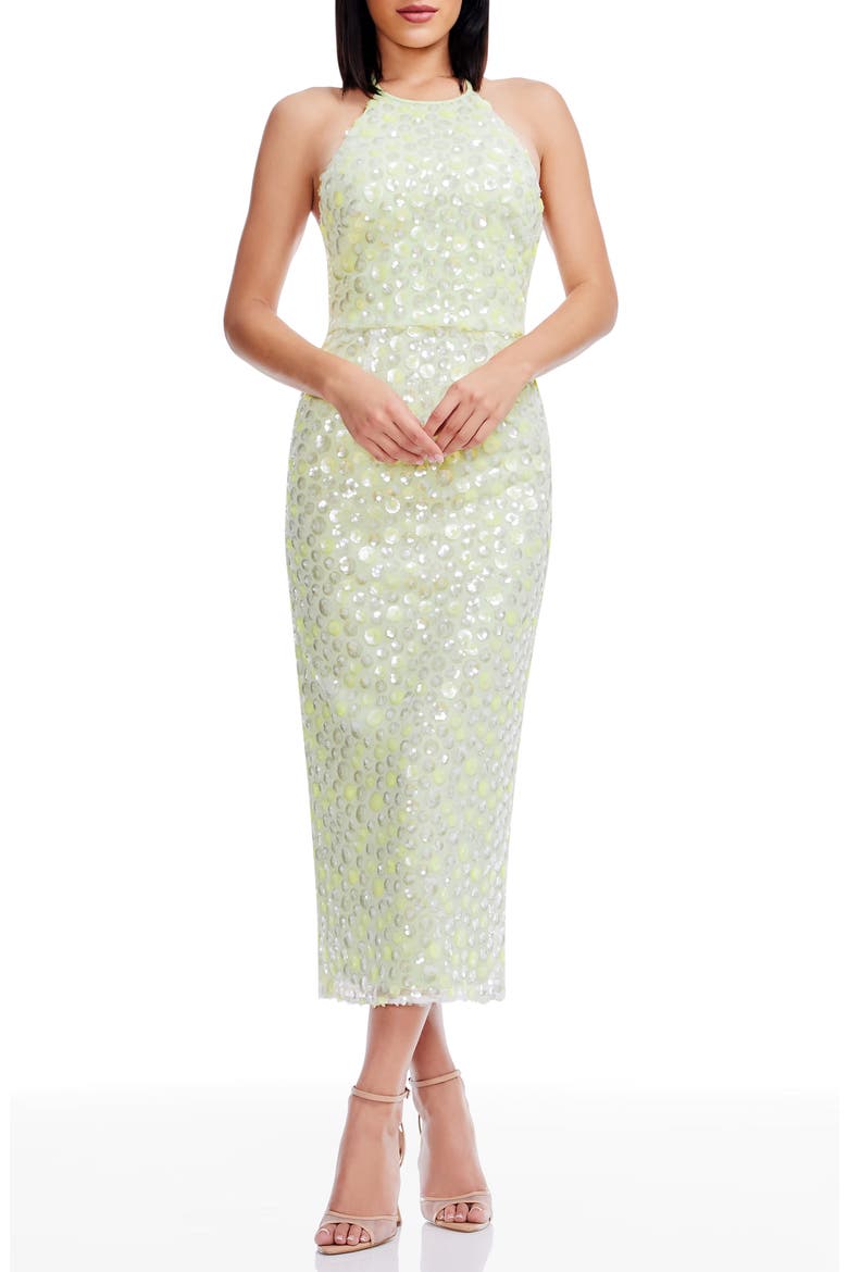 Dani Sequin Cocktail Halter Dress, Main, color, LEMONGRASS MULTI