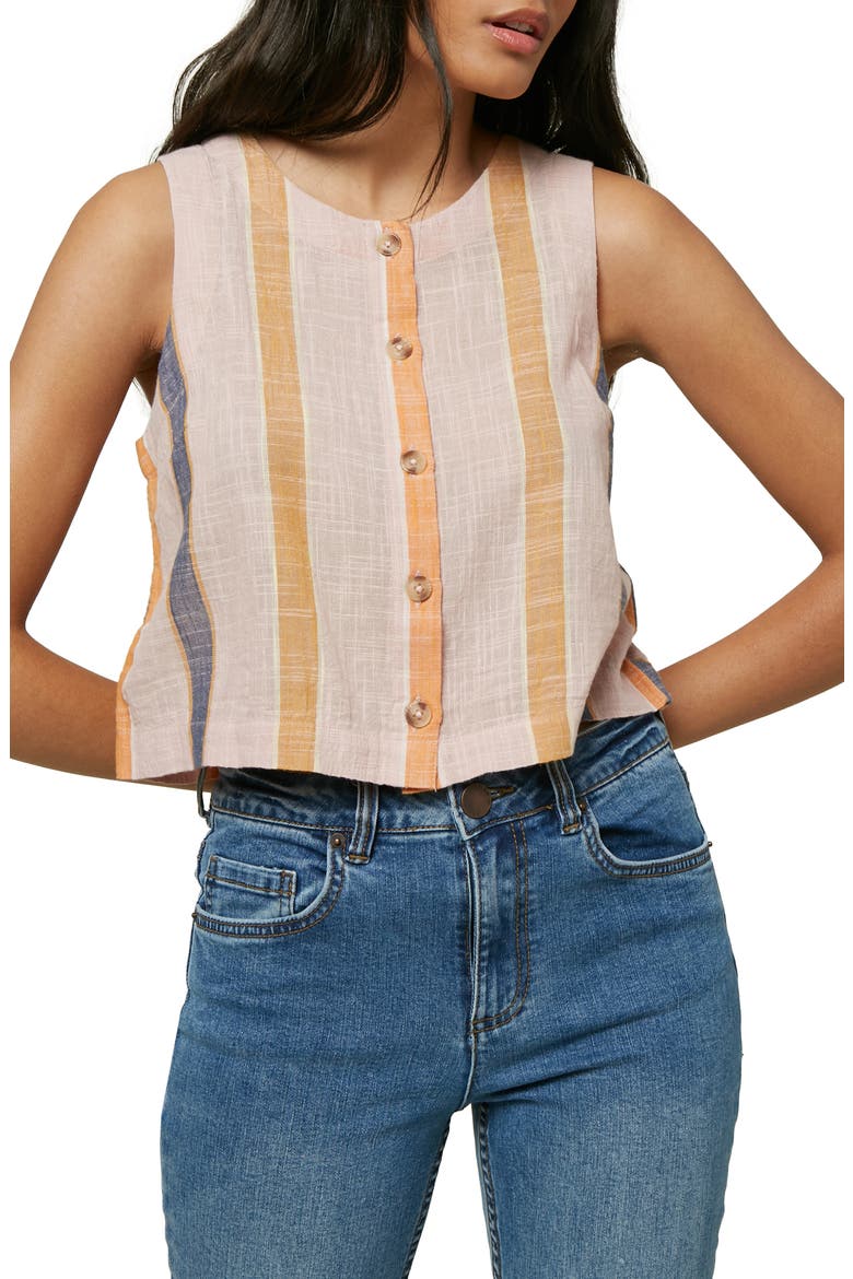 Archer Stripe Woven Crop Tank Top, Main, color, PALE MAUVE
