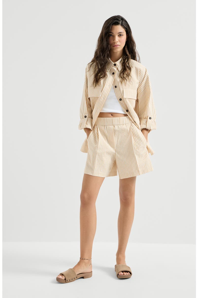 Techno cotton striped seersucker shorts with monili, Alternate, color, Zabaione Yellow