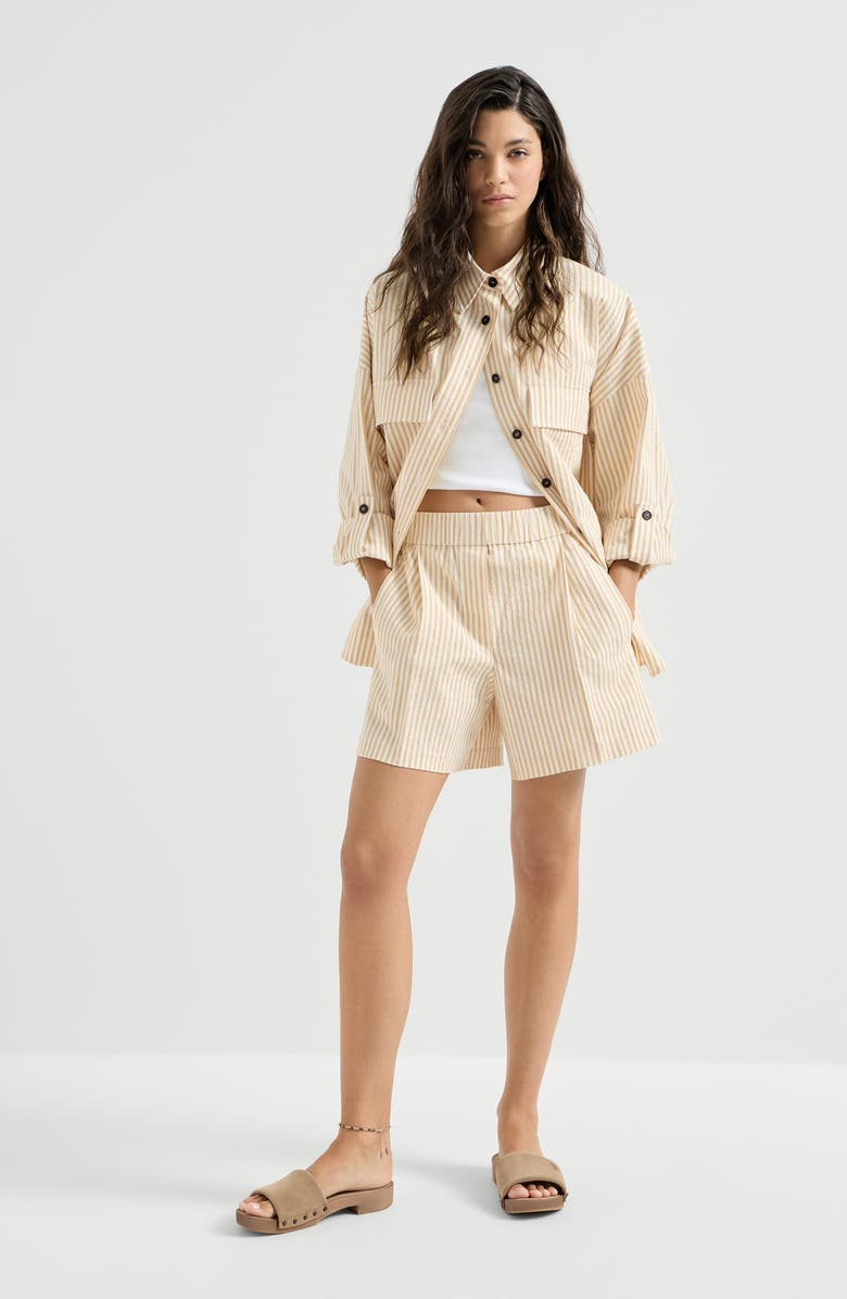 Brunello Cucinelli Striped seersucker shorts, Alternate, color, Yellow