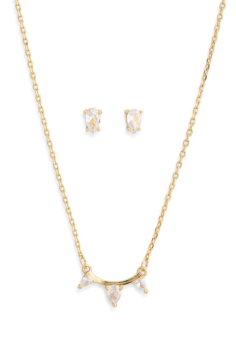 Leith Cubic Zirconia Stud Earrings & Bar Pendant Necklace Set, Alternate, color, Clear- Gold