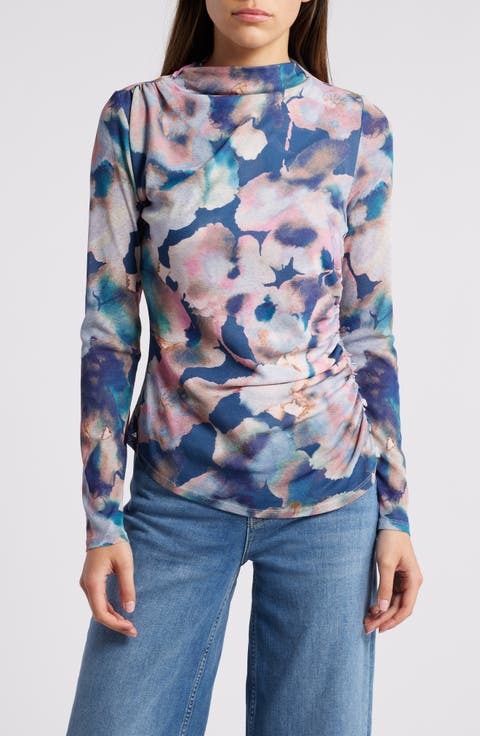 Joelle Floral Ruched Funnel Neck Top