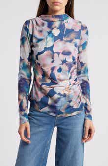 Rails Joelle Floral Ruched Funnel Neck Top