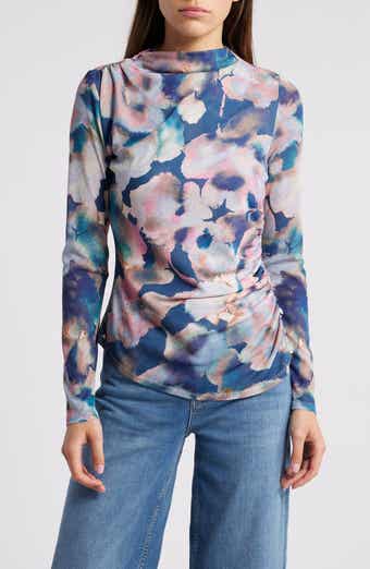 Rails Joelle Floral Ruched Funnel Neck Top