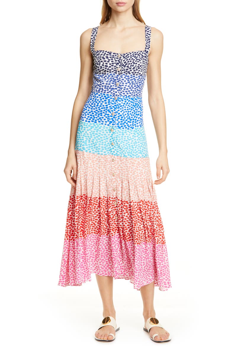 Karen Stripe Silk Dress, Main, color, RAINBOW GRADIENT PLMT