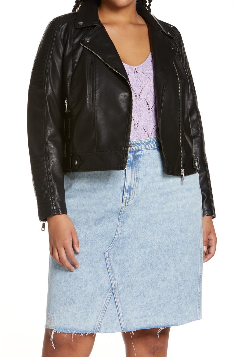 Kerri Faux Leather Crop Jacket, Main, color, BLACK