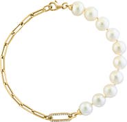 EFFY 14K Yellow Gold Diamond Fresh Water Pearl Paperclip Chain Bracelet