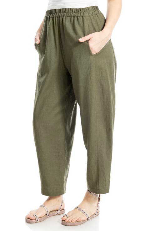 Crop Linen Blend Barrel Leg Pants