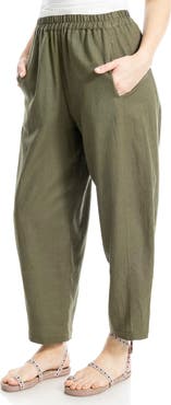 MAX STUDIO Crop Linen Blend Barrel Leg Pants
