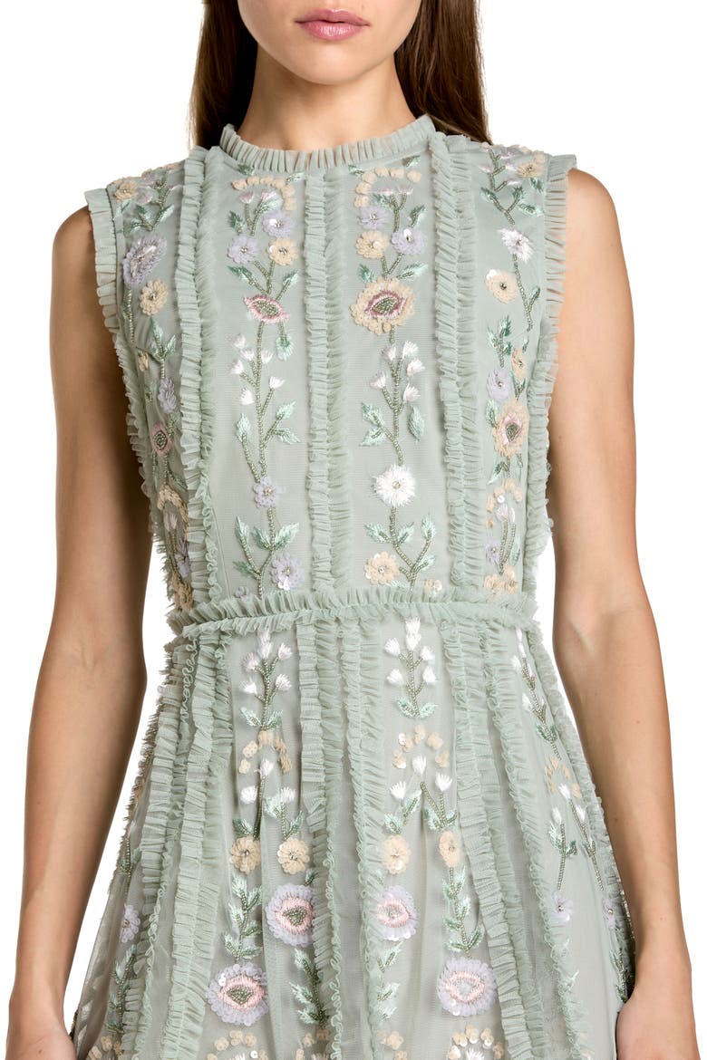 Sleeveless High Neck Embroidered Mini Dress, Alternate, color, Sage Multi