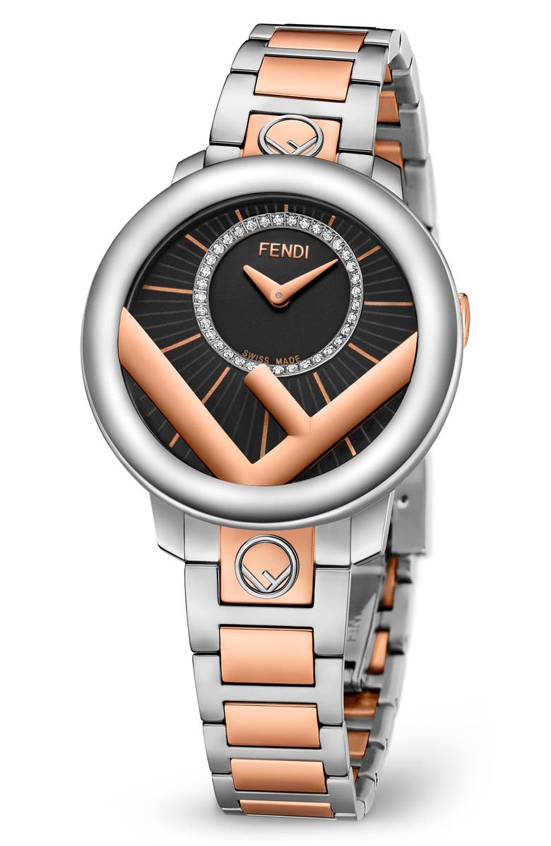 Fendi Run Away Diamond Two-Tone Bracelet Watch, 28mm, Alternate, color, Two Tone