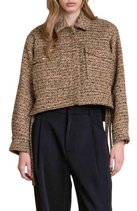 Side Tie Crop Tweed Jacket