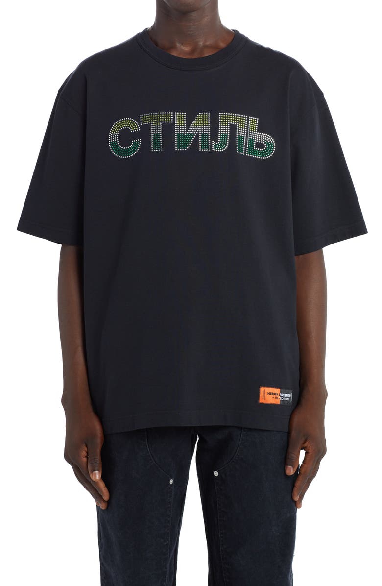 Heron Preston CTNMB Crystal Embellished Organic Cotton T-Shirt, Main, color, 
