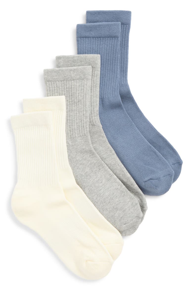Everyday 3-Pack Demi Crew Socks, Main, color, IVORY GREY MULTI