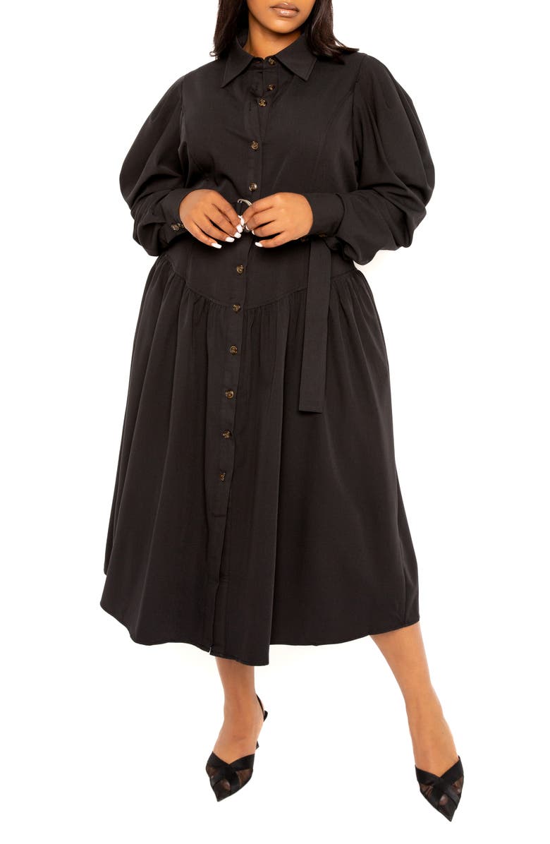 BUXOM COUTURE Long Sleeve Midi Shirtdress, Alternate, color, 