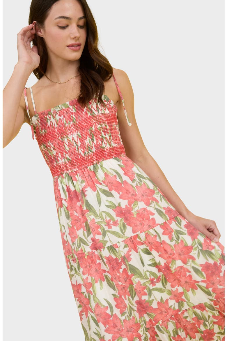 Smocked Midi Dress, Alternate, color, RED MULTI